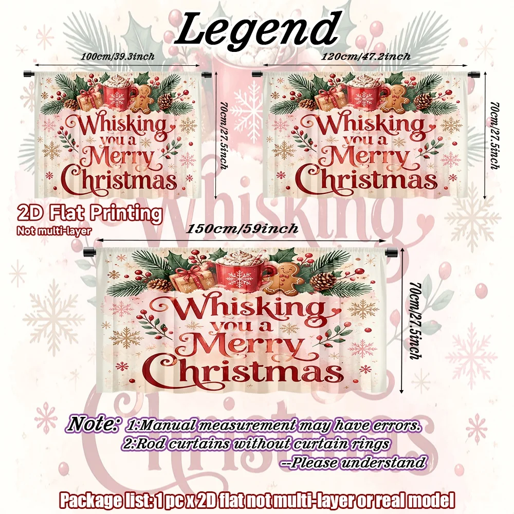 2D flat 1pc Home short curtains Christmas Gingerbread Whisk Art Digital printing Kitchen half-length curtains, shoe rack_cabinet