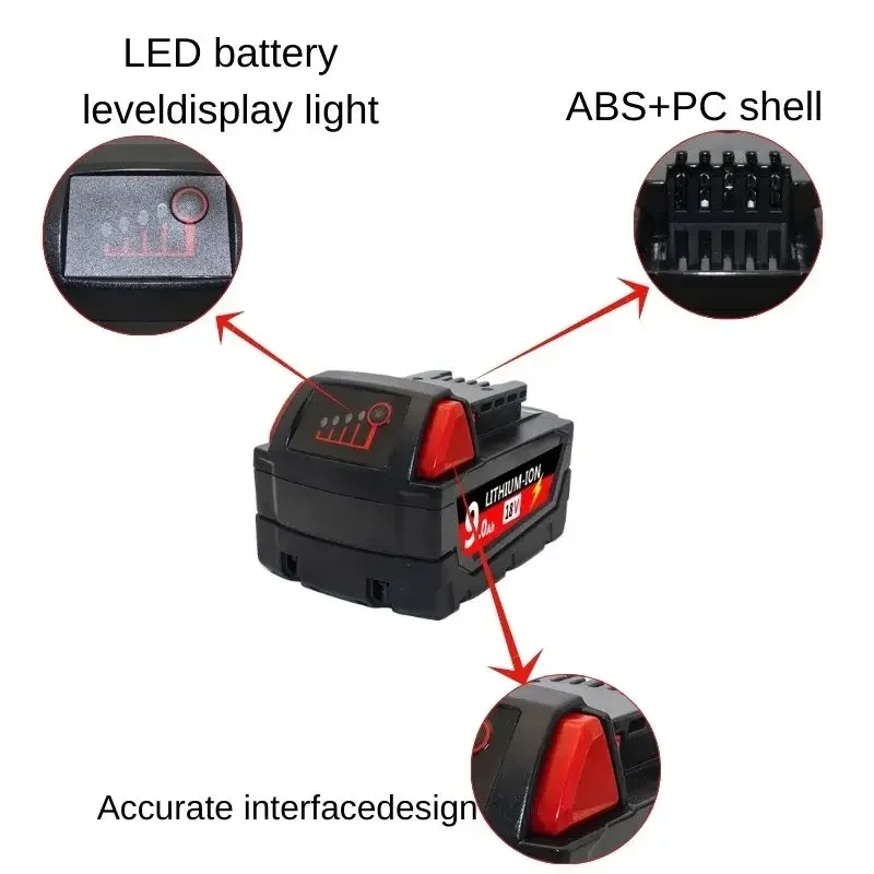 100%   For Milwaukee M18 Power Tool Battery, Charger, BR, XC, 18V, 12000mAh M18B5, 48-11-1860, Built-in 21700 Battery.12.0Ah