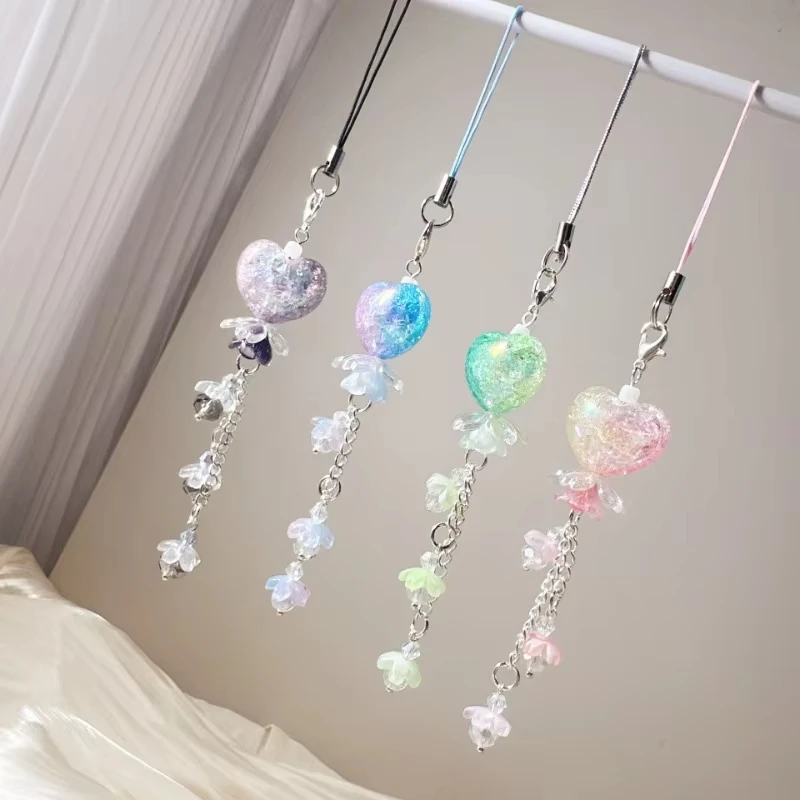 

Floral Keychain Semi Handmade Acrylic Keychain Heart Pendant Keychain Colorful Mobile Phone Chain For Backpack Mobile Phone