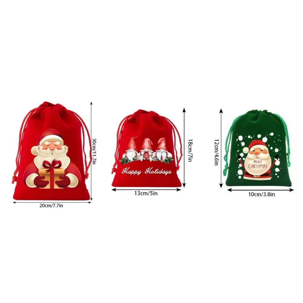 

Santa Sack Christmas Flannel Bags Classic Christmas Patterns Convenient Drawstring Closure Holiday Decorations Storage