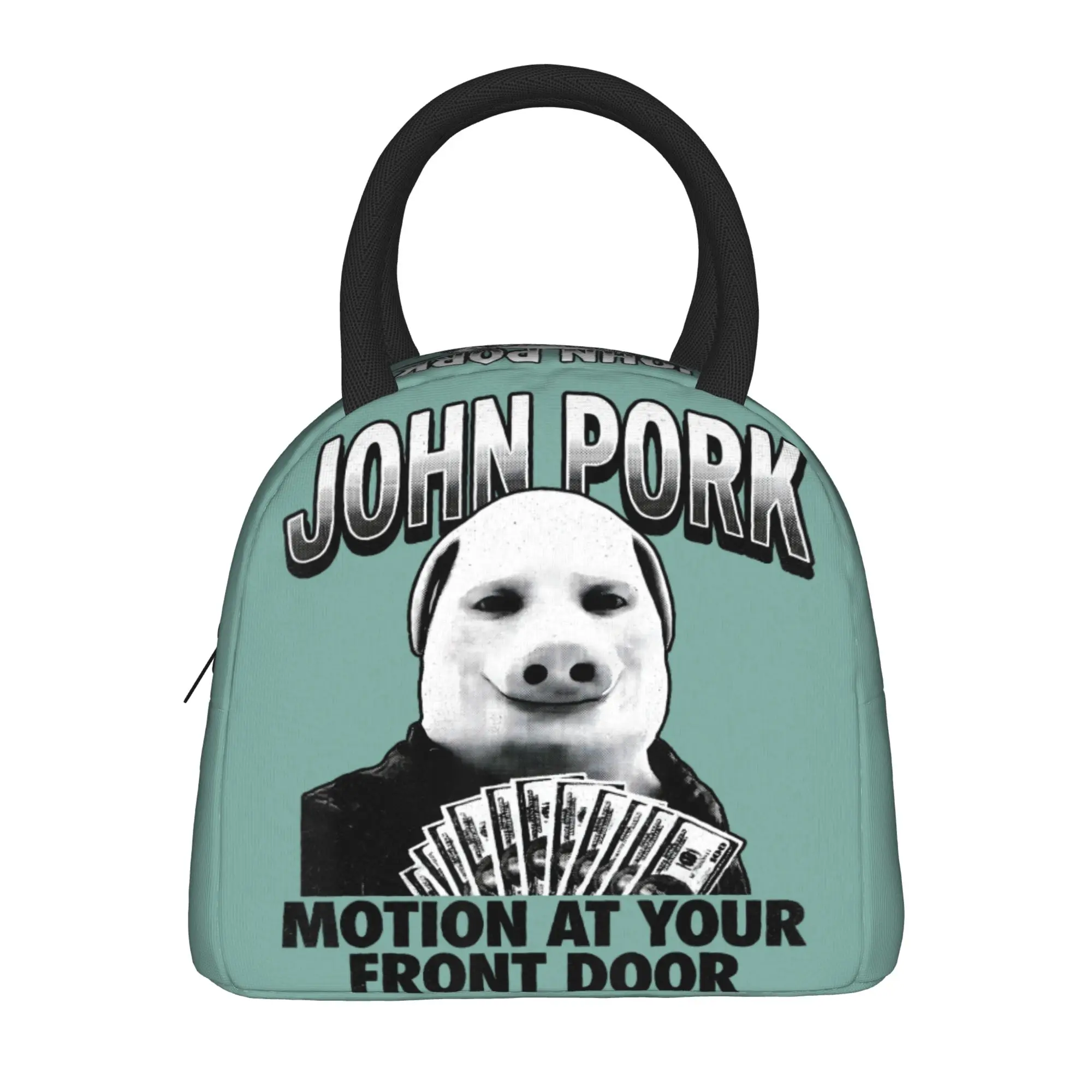 John Pork Motion At Your Front Door Halftone Pig Money Fan Art Lunch Bag For Child  Graphic Lunch Box Leisure Picnic Cooler Bag