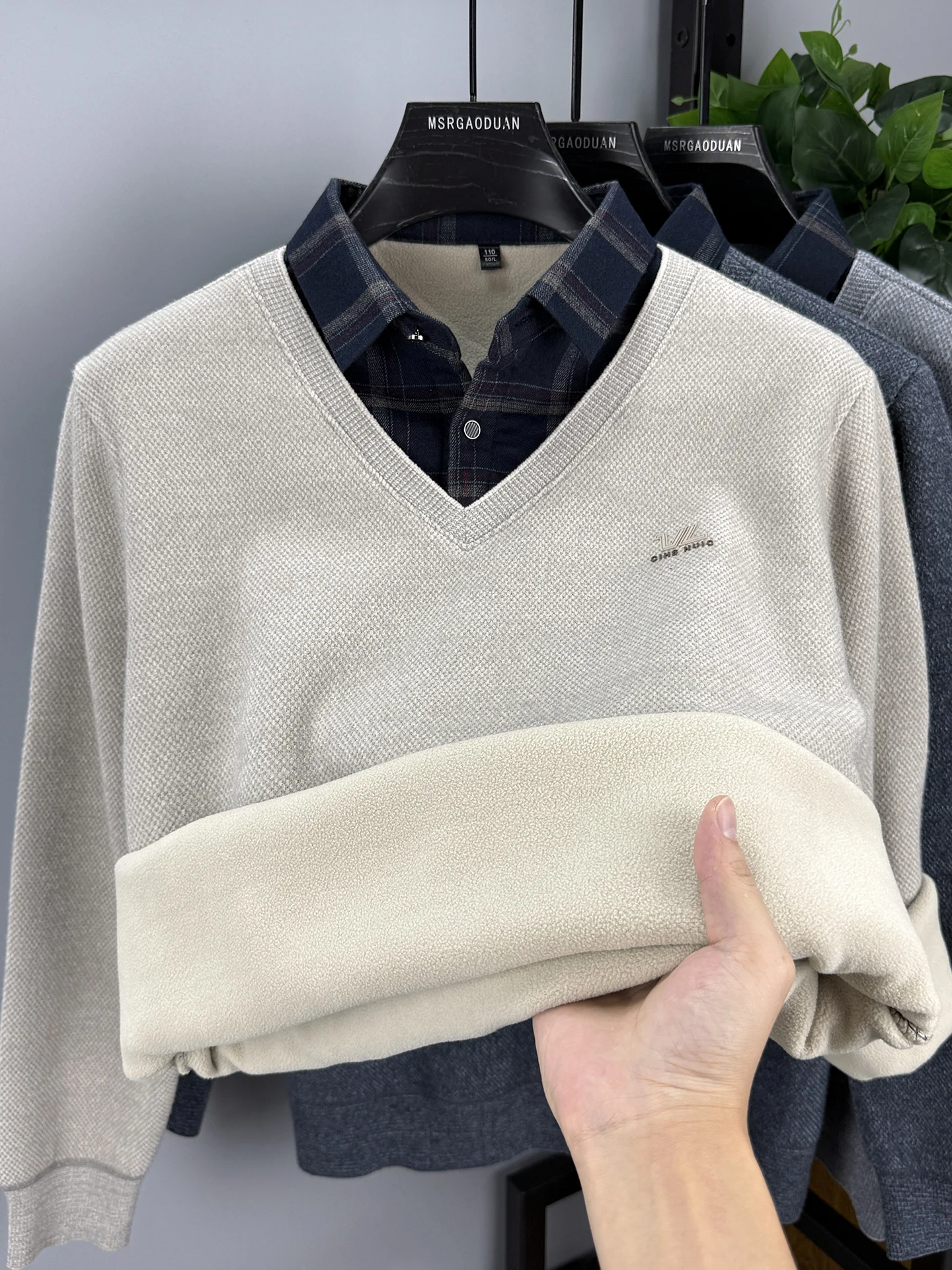 

Мужской зимний вязаный свитер с воротником, утепленный флисом, повседневный, модный, цельный, бархатный, теплый базовый слой