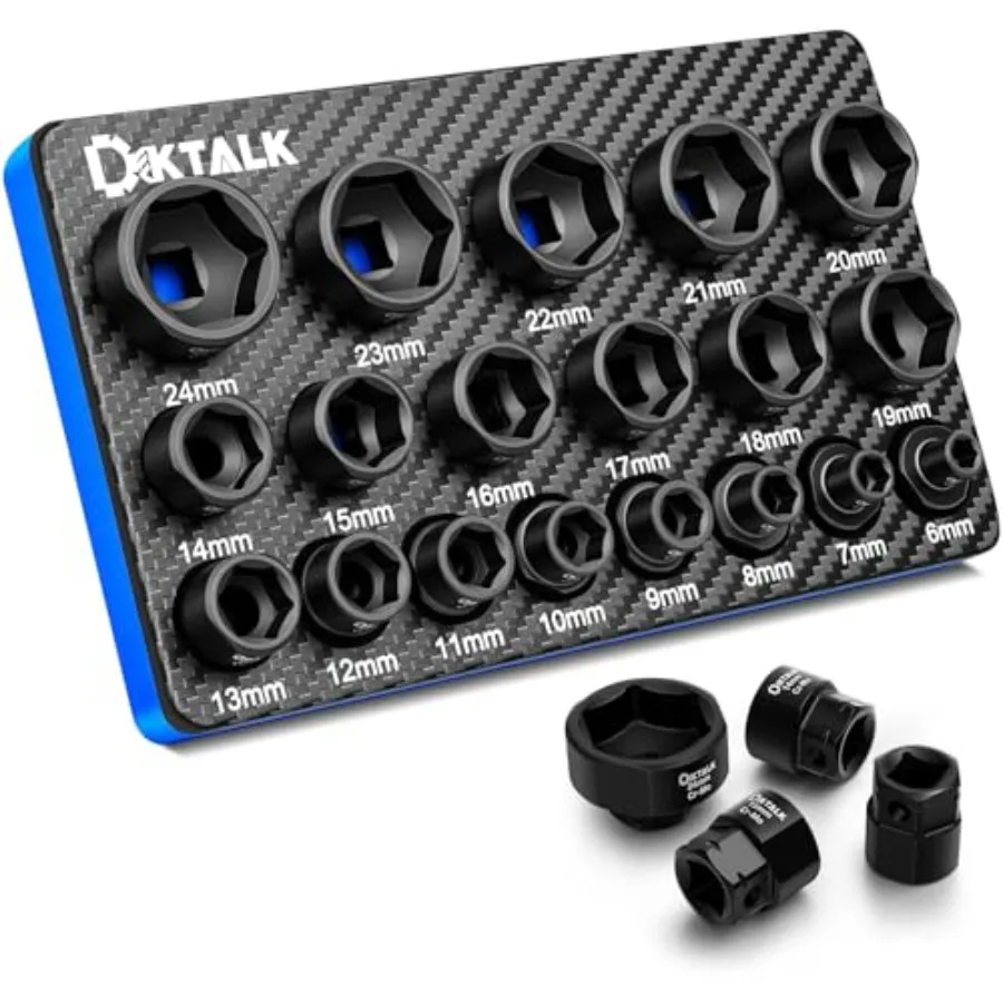 

19-Piece 3/8" Drive Metric Stubby Impact Socket Set Low Profile Design Impact Sockets for Tight Spaces Cover 6mm-24mm Cr-Mo Ste