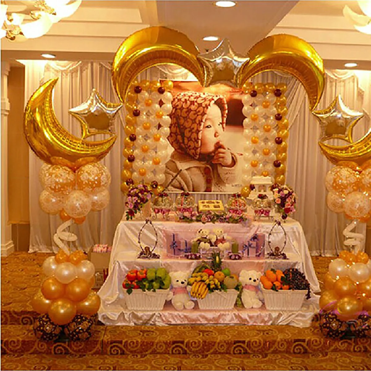 

10Pcs Moon Shape Aluminum Foil Balloons 24 Inch Golden Party Decorations Wedding Birthday Celebration Balloon Decorative Balloon