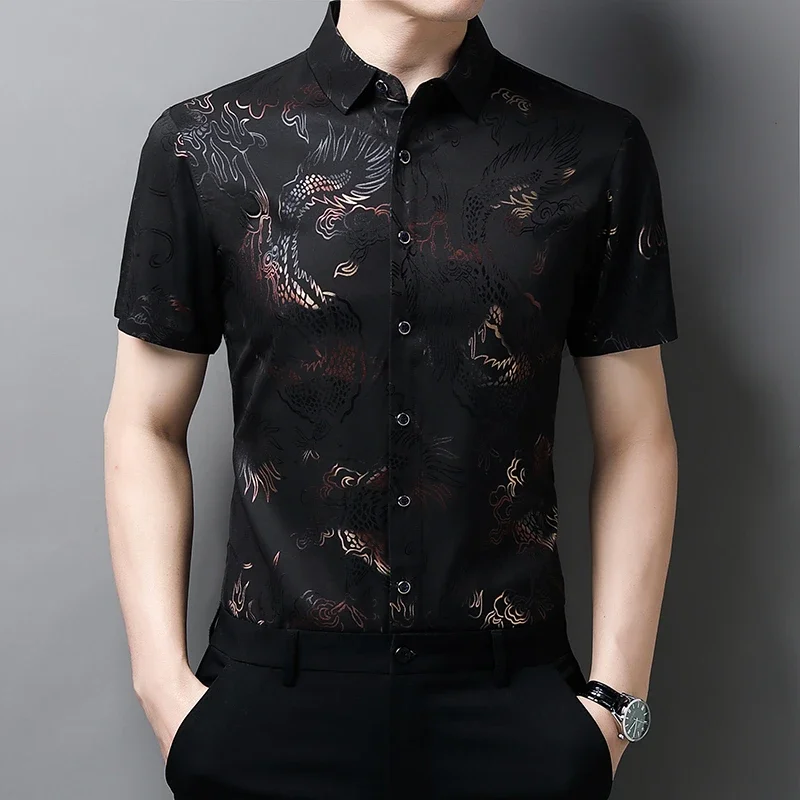 New Men's Casual Printed Short Sleeved Lapel Shirt for Summer Fashion Comfort No Ironing Wrinkle Resistant Top - Image 5