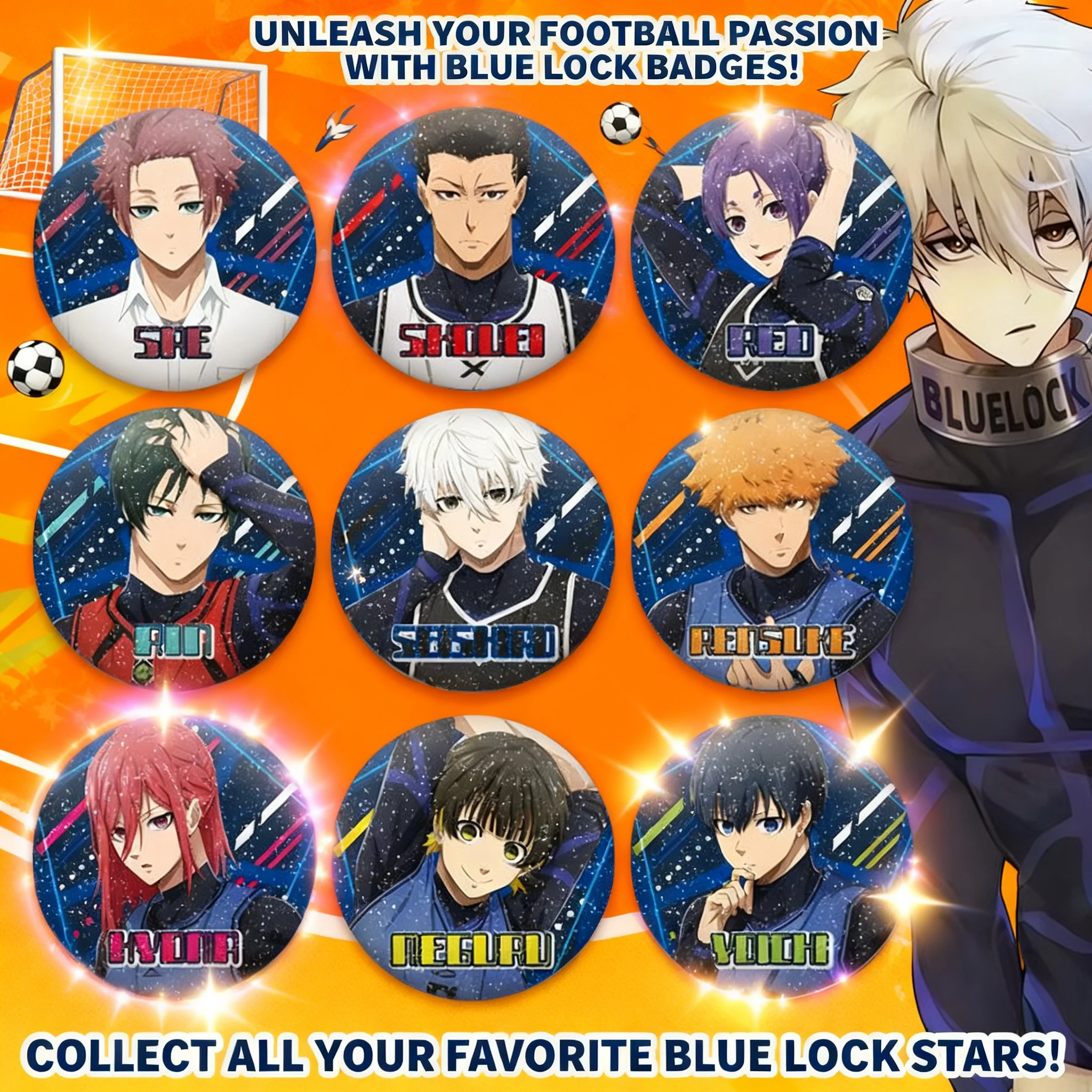 

Официальный значок по аниме Blue Lock: коллекционный сувенир с персонажами Сейичи Кииоши, Йоичи Исаги, Йо Хиори, подарок для фанатов, косплей