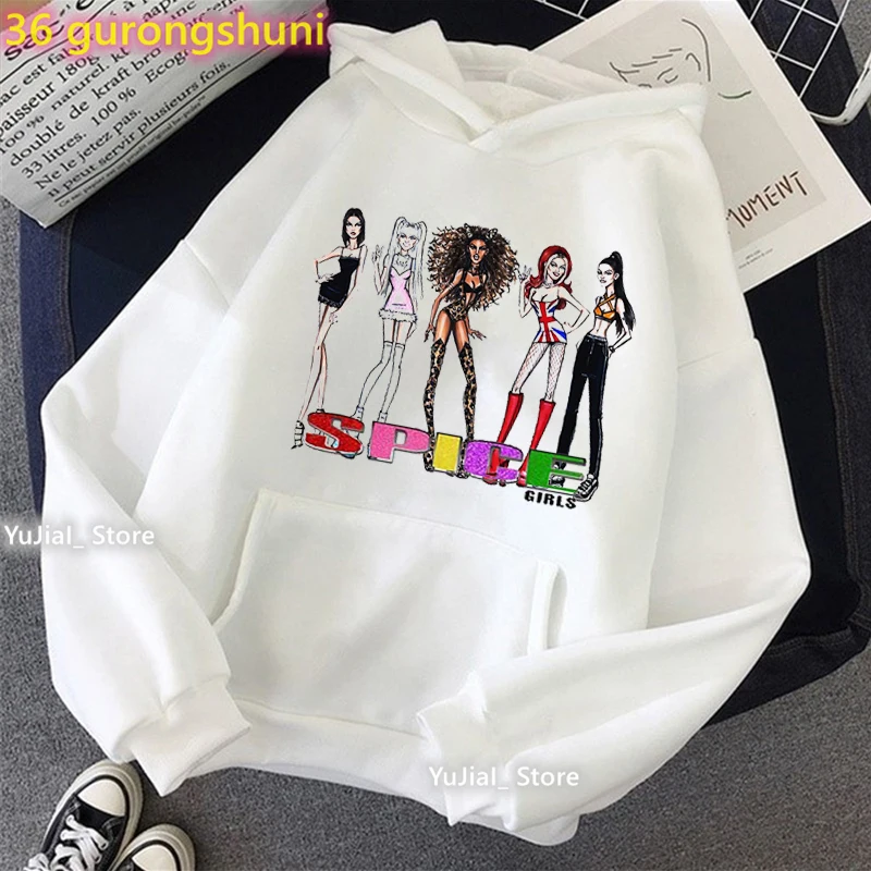 Spice Girls Cartoon Print Cap Hoodies Girls Fashion Hip Hop Sweatshirt Women'S Clothing Funny Cool Tracksuit Femme Coat