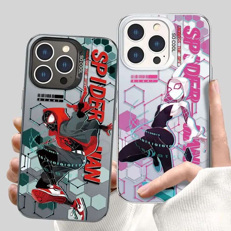 Marvel Spider Man and Gwen Pendant Phone Case For iPhone 16 15 14 13 12 11 Pro Max XR XS X 12 13 Mini 7 8 Plus Y2K Gift Cover