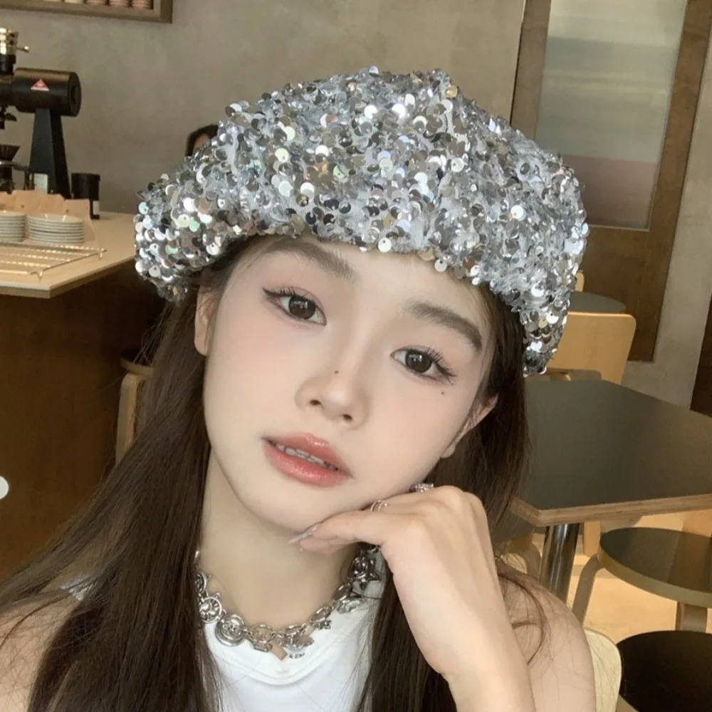 

Everyday Retro Glitter Sequin Beret Sparkling Trendy Fashion Painter Hat Chic Design Casual Style Lady Octagonal Cap Party