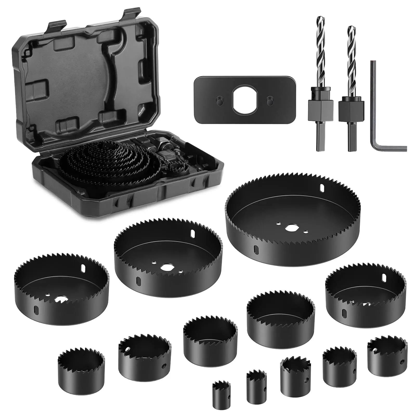 HYCHIKA 19-152mm Hole Saw Set with Storage Box Black for Electric Drill Drilling Wood Wood Metal Plastic Power Tools Accessories