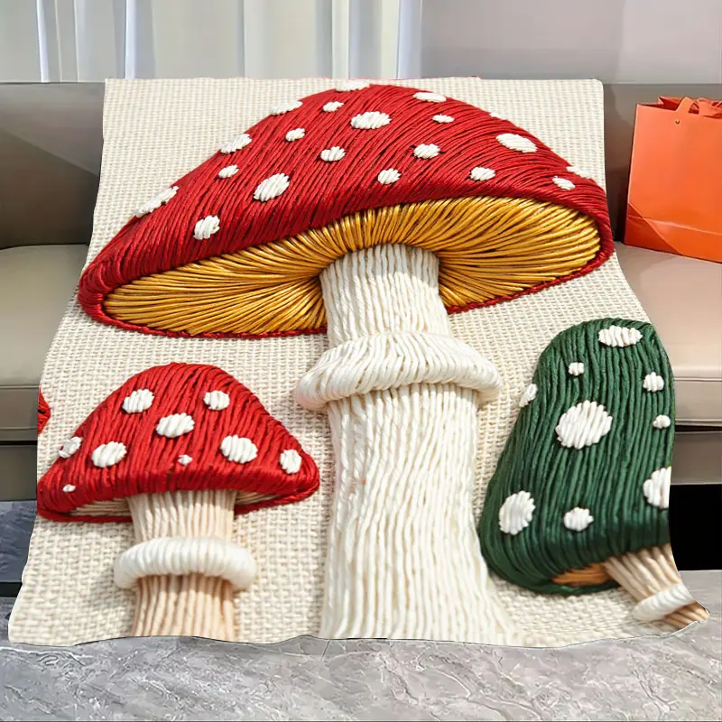

1pc Flannel Blanket Chic Mushroom Print Throw Blanket for Cozy Living Room Decor