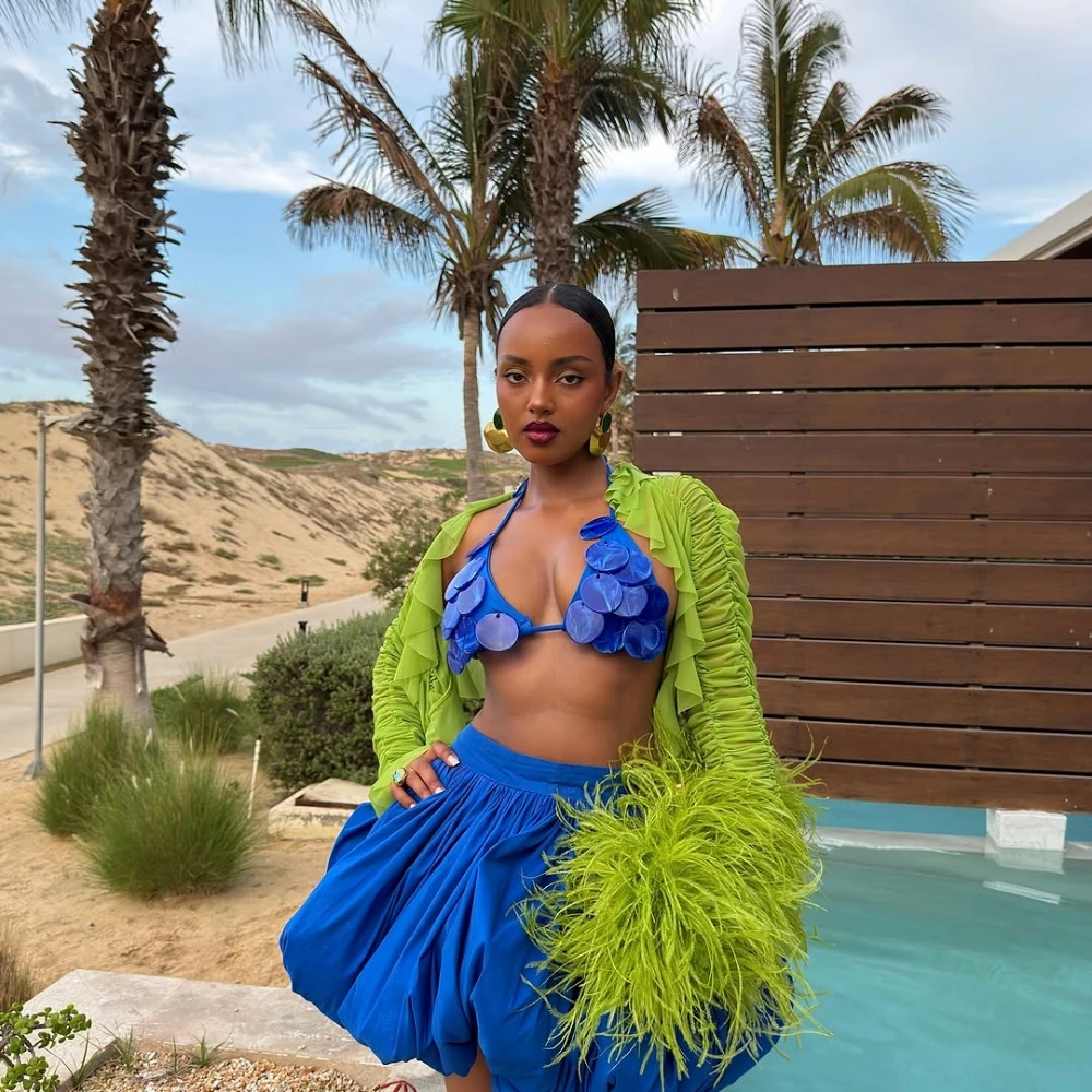Royal Blue Mini Skirt Women High Waist Bubble Puff Skirts Pleated Lantern Skirt Vintage Cotton Summer Short Party Clubwear 2026
