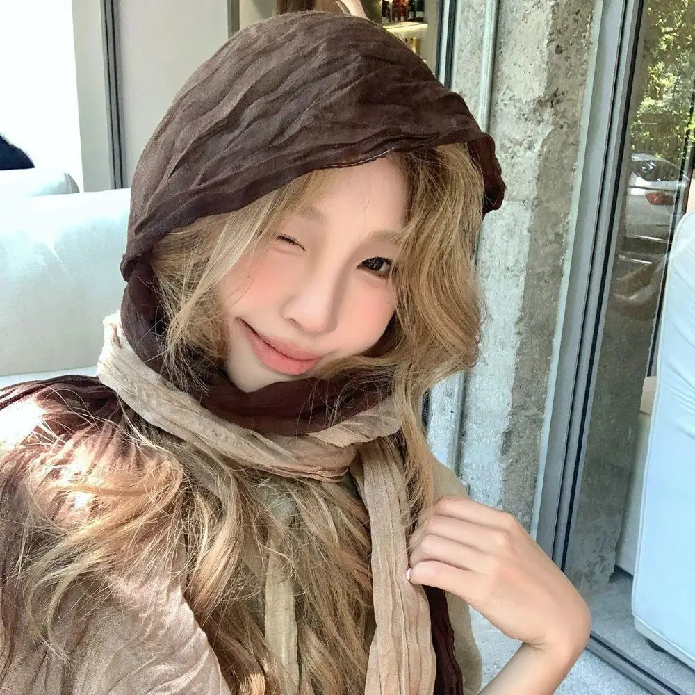 180x90cm Gradiënt Katoen Hennep Sjaal Koffie Vintage Katoen Linnen Rimpel Sjaal Vrouwen Lange Zachte Lange Hijab Sjaal DIY Vouw Sjaal