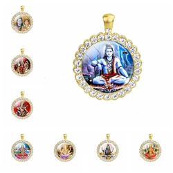 Shiva Parvati Pendant Hindu God Vishnu Lakshmi Glass Rhinestone Pendant Hinduism Jewelry