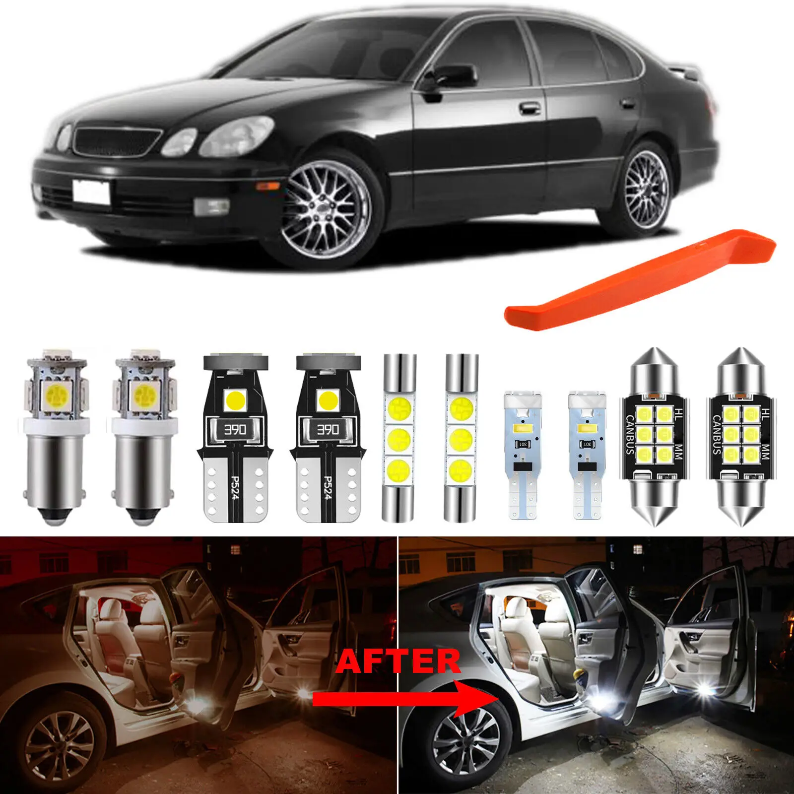 

Winetis 17Pcs 6000K White Interior LED Lights Package Kit for 1998-2005 Lexus GS300 GS430 + Free Tool