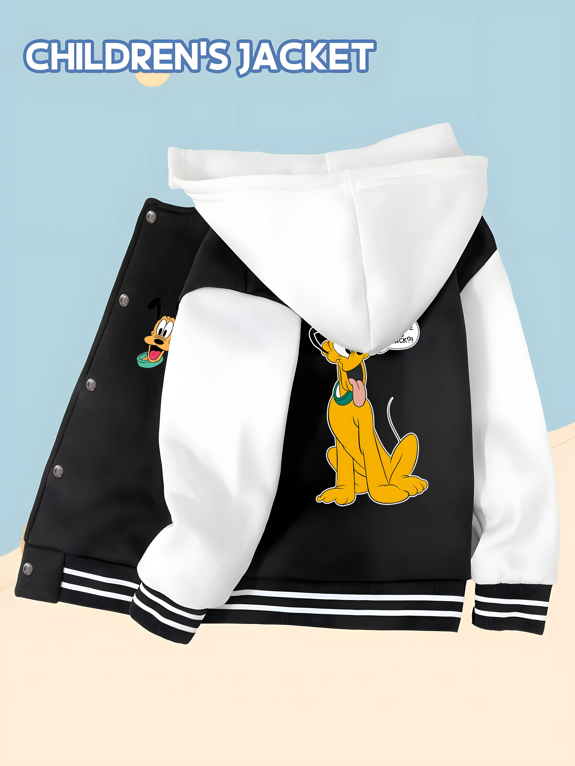 

MINISO Pluto Kids Baseball Boys Jacket - Reversible cute Pluto pattern, wear for playtime, soft fabric for comfort and comfort