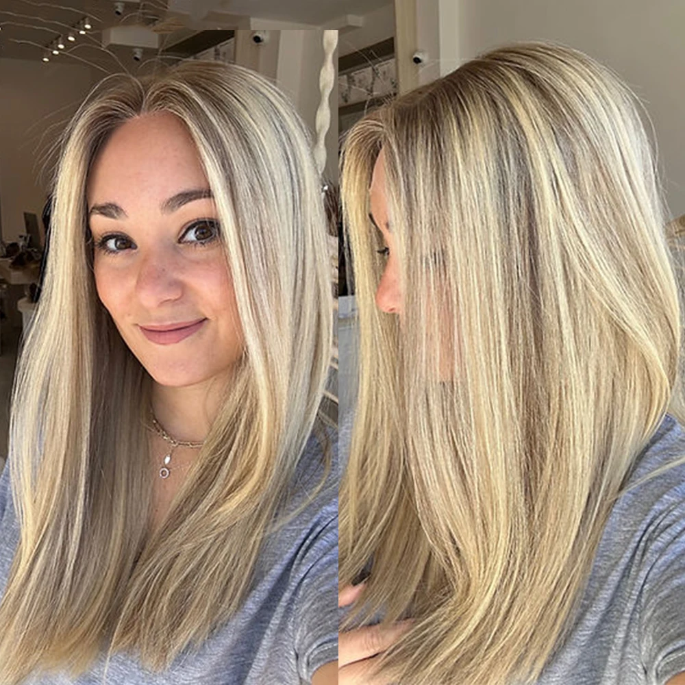 

Highlight Balayage Light Blonde Wig 13x4 Synthetic Lace Front Wigs with Baby Hair 26" Long Straight Frontal Lace Wigs For Women