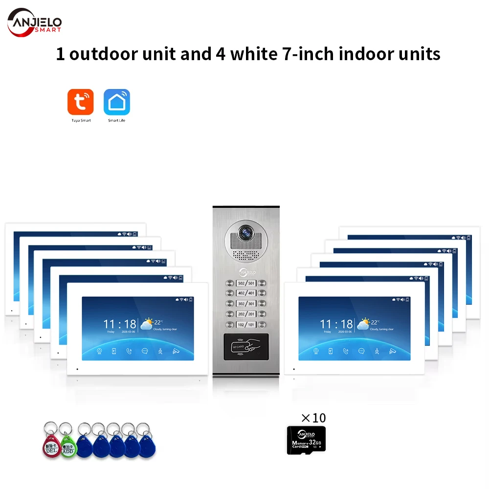 

ANJIELO 7-inch 2/3/4/6/8/10/12-unit multi-unit doorbell video intercom system 1080P display Tuya smart video doorbell