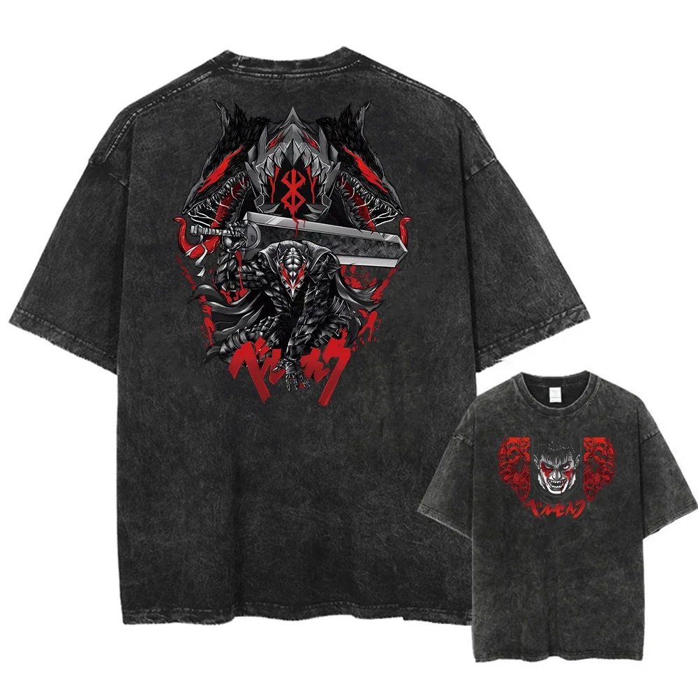 

Harajuku Vintage Tshirt Streetwear Japanese Anime Graphic Print Washed Short Sleeve Oversized T-Shirt Men Casual Tees Top Unisex