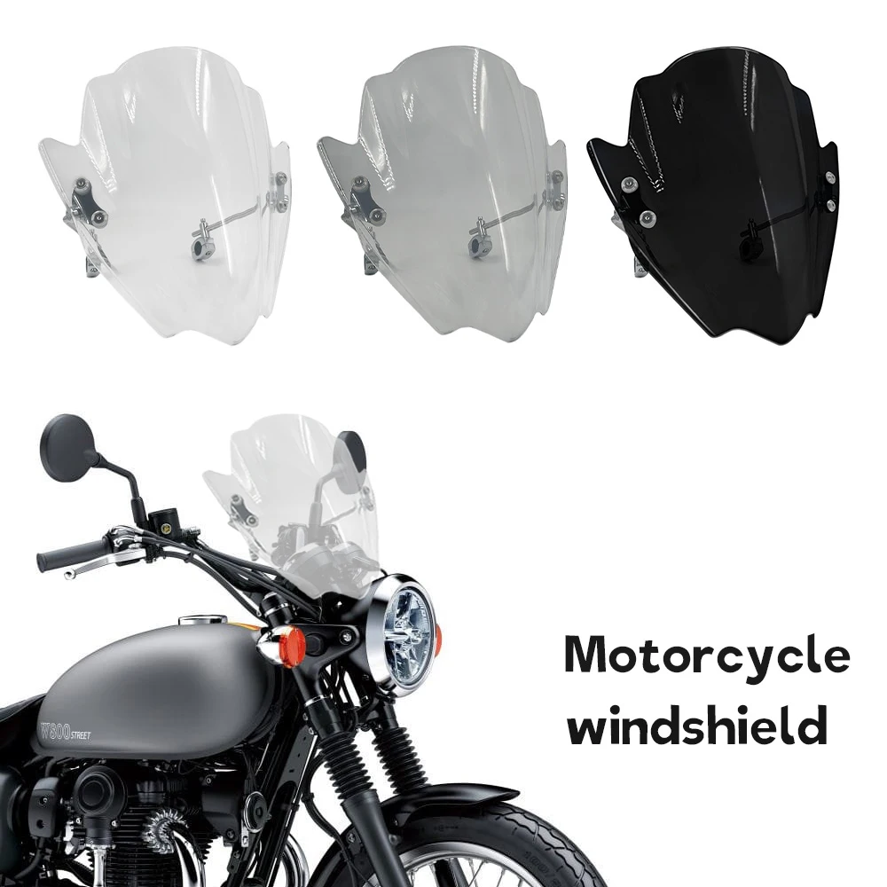 

Для Kawasaki W800 W250 W650: Новый универсальный регулируемый дефлектор-ветровик для лобового стекла, комплект для руля с диаметром трубок 22, 25, 28 мм.