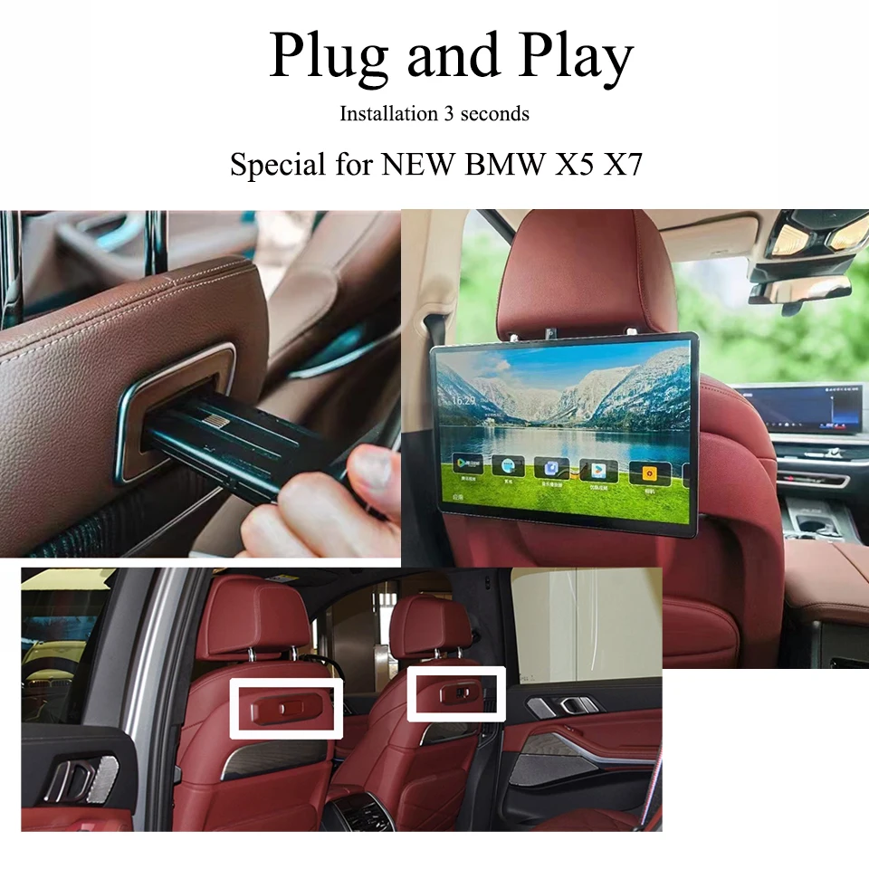 Headrest Monitor Display IPS Android Touch Screen For 2024 BMW X5 X6 X7 iX 5 7 Series Car Rear Seat Player Video FM BT AirPlay