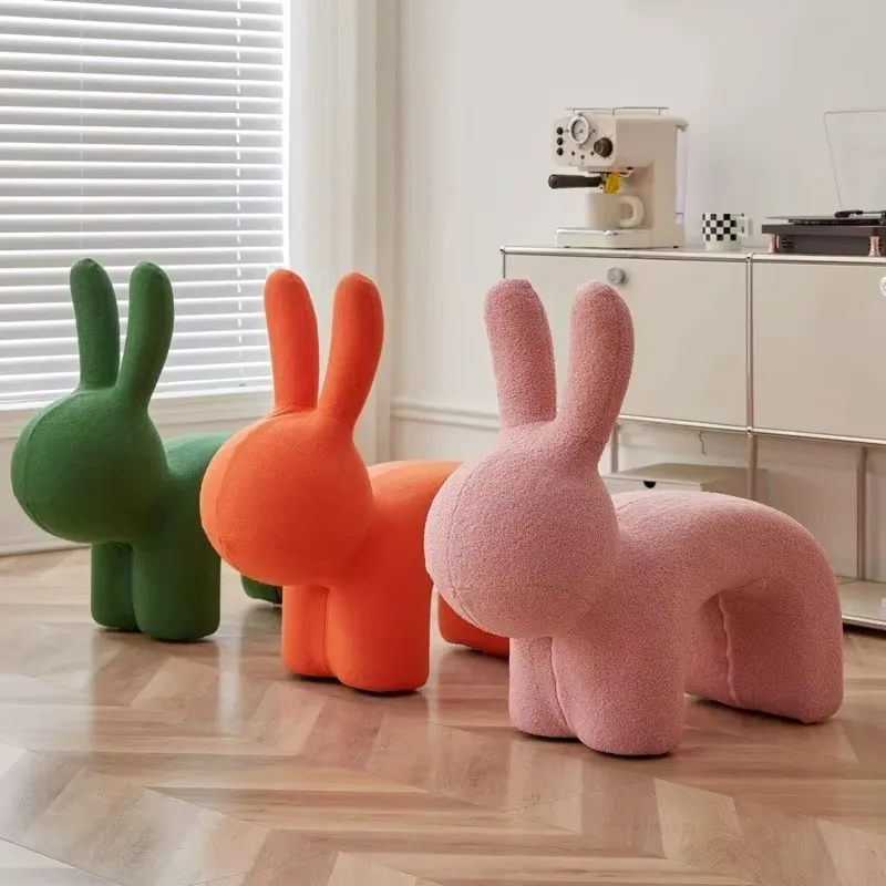Velvet Shoe Changing Stool Rabbit Shaped Children Backrest Chair Protable Luxury Interior Benches Modern Home Decor Furniture