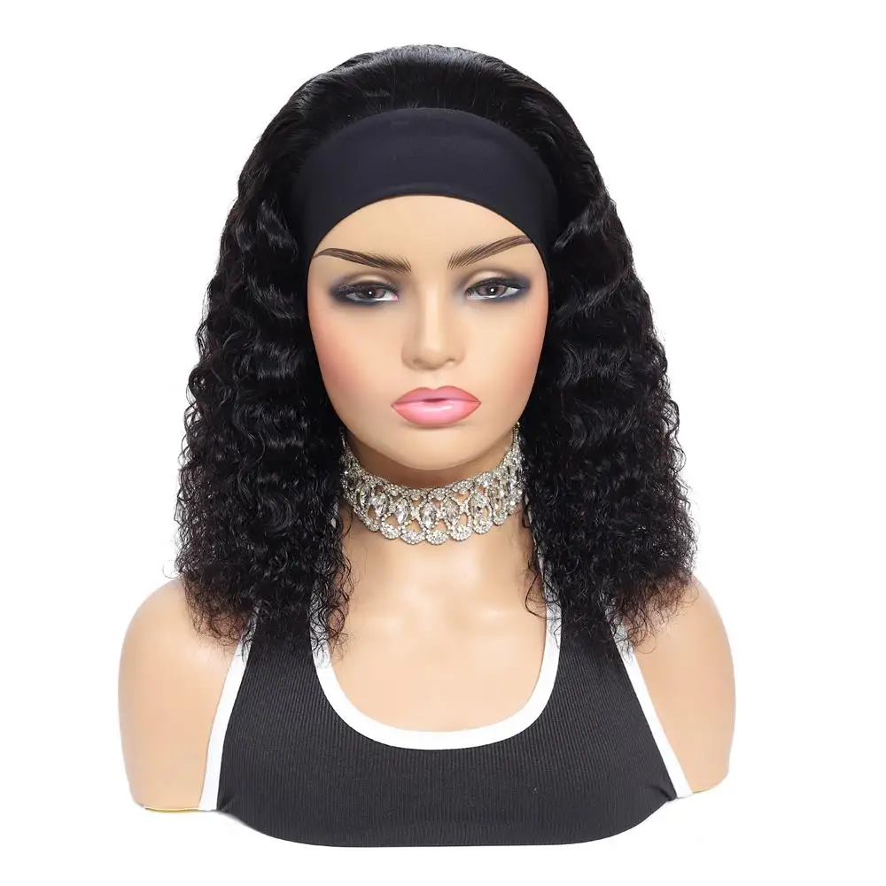 Water Wave No Glueless Human Hair Wigs Brazilian Deep Cruly Headband Wigs For Black Women Machine Made Cheap Wig