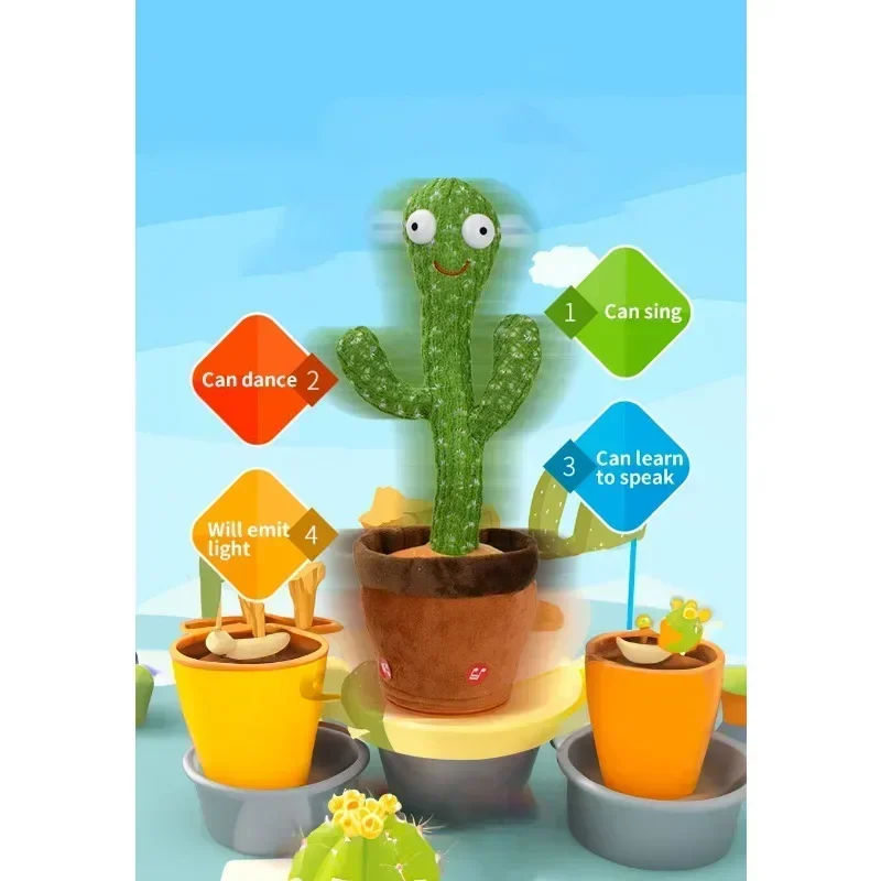 Cactus inteligente interactivo para niños, Juguete Musical para bailar, grabar y hablar con cambiador de voz divertido