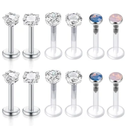 1PCS 16G Acrylic Stainless Steel Lip Ring Piercing Crystal Monroe Lip Stud Helix Tragus Conch Cartilage Earrings Size 6-10mm