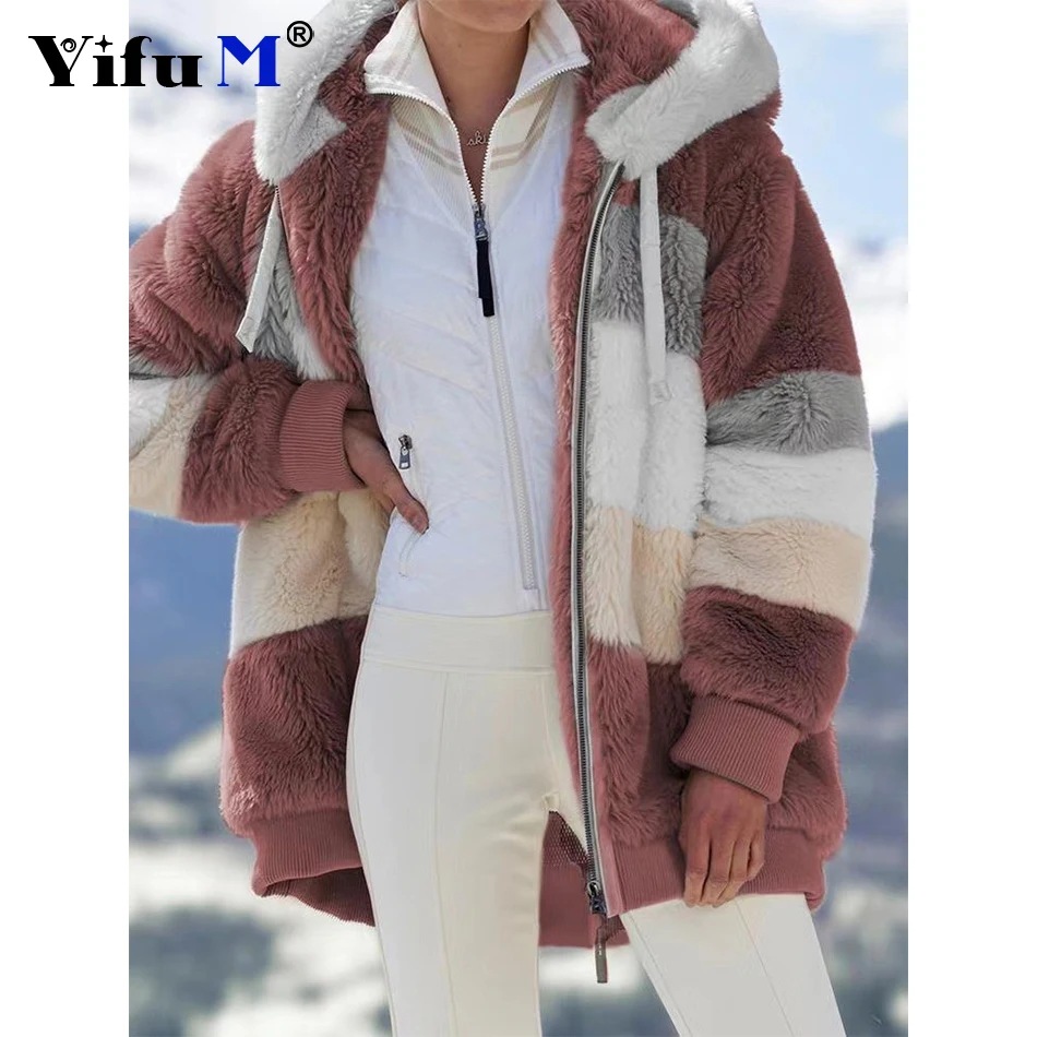 2024 Winter Fashion Women\'s Coat New Casual Hooded Zipper Ladies Clothes Cashmere Women Jacket Stitching Plaid Ladies Warm Coats