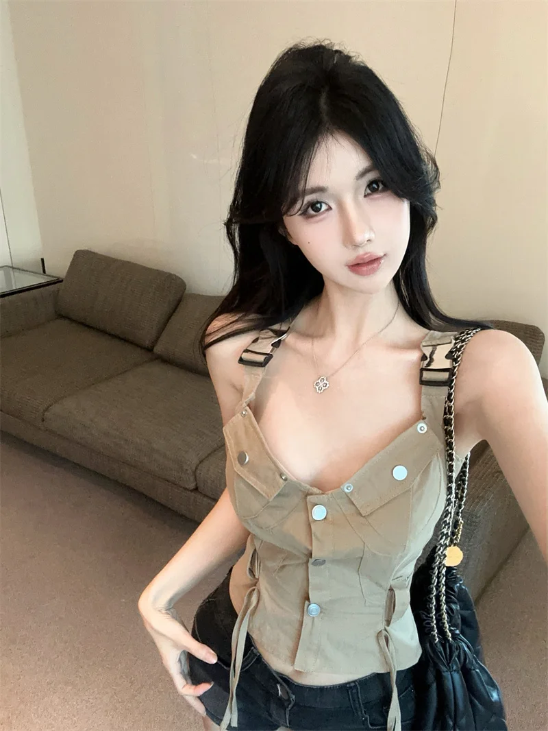 كاكي ملابس العمل ter سترة نسائية Sle الأمريكية الرجعية حار فتاة Faion تنوعا أعلى ort طول زر إغلاق واحد #3