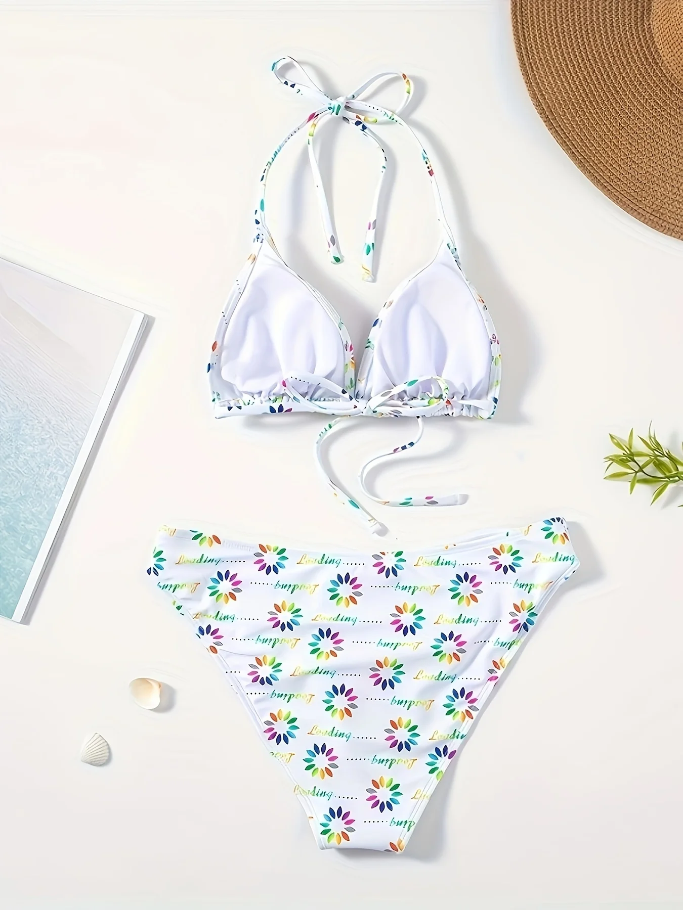 Women Bikini Set 2025 Summer Floral Print Halter Triangle Tie Back Sexy Cute Swimwear Female Beach Vacation Bathing Suit