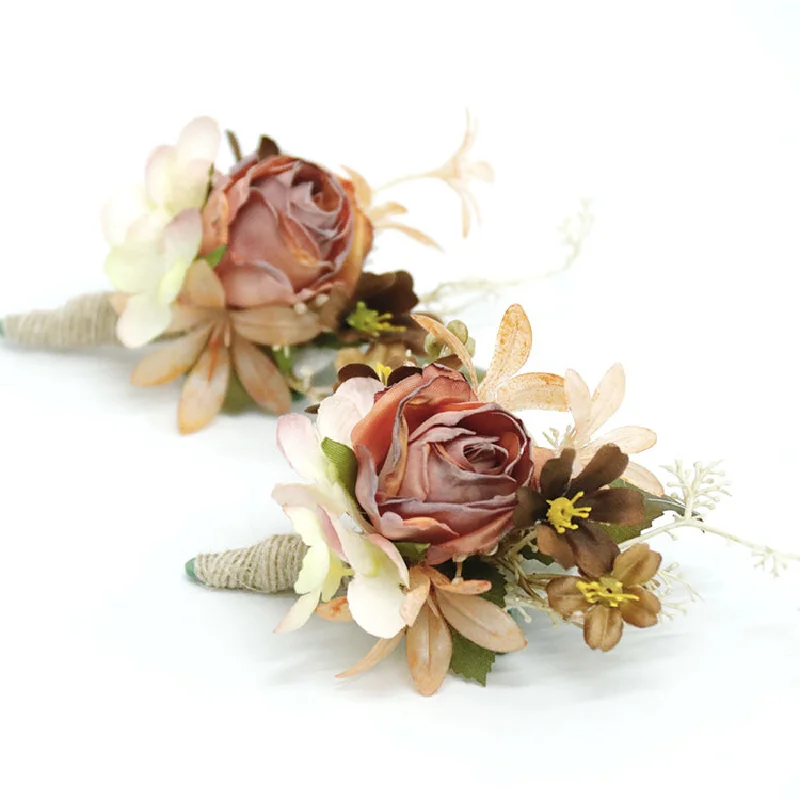 Boutonniere dan pergelangan tangan Corsag Vintage imitasi bunga kering perlengkapan pernikahan perayaan Studio foto 338