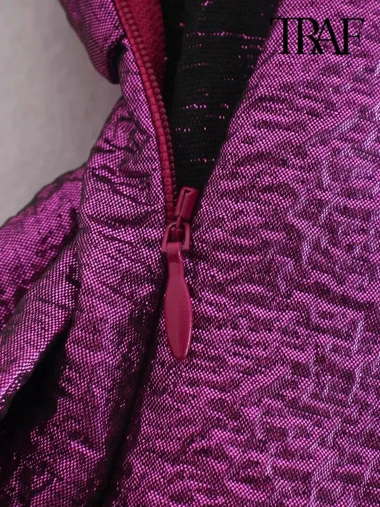 TRAF moda damska z kokardką teksturowane spodenki spódnice Vintage wysokiej talii boczny zamek błyskawiczny kobiece Skort Mujer