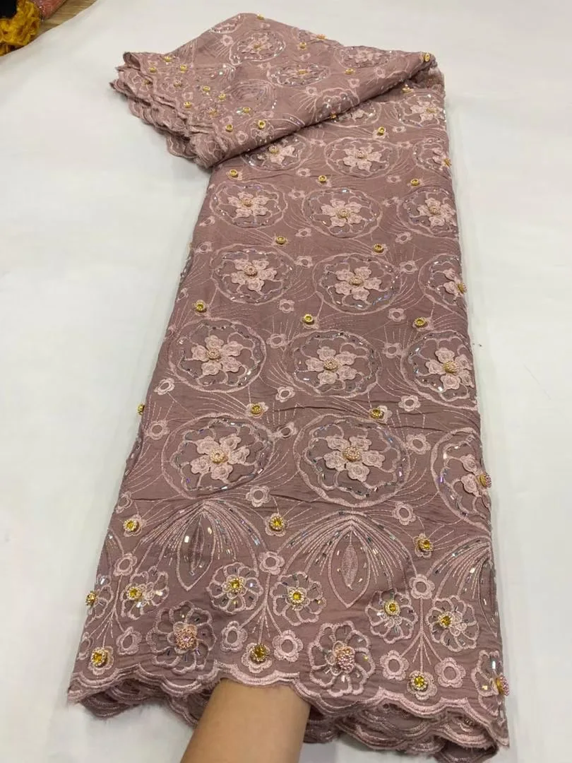 

High-Quality Africa Nigerian Sequins Cotton Embroidery Lace Fabric Tulle 5 Yards for Wedding Party Dresses Chiffon JL510 2025