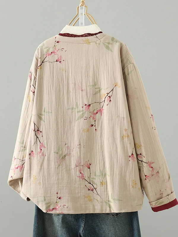 Jaet de algodón con ribete de encaje chino Retro para mujer, prendas de vestir exteriores holgadas de talla grande y cálidas, longitud Regular larga Sve V-Ne