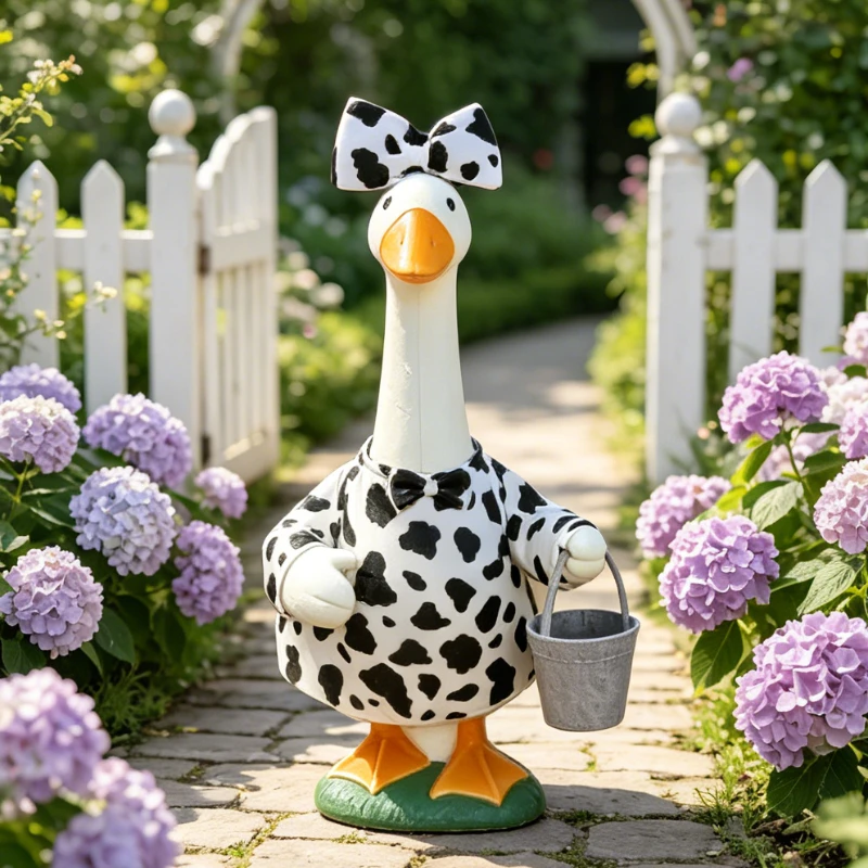 Farm Theme Cow Outfit 23 Inch Porch Statue Lightweight Easy To Dress Barnyard Themed Decoration Goose Not Included