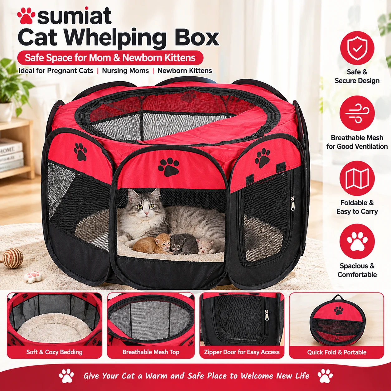 Large Octagon-Shaped Foldable Pet Shelter for Outdoors with Quick Assembly - Spacious Kennel for Puppies and Cats