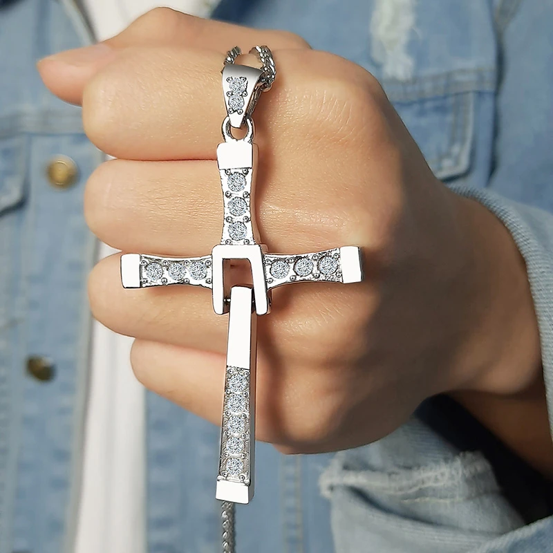 Meaeguet Stainless Steel Cross Necklaces Pendants Fashion Movie jewelry The Fast and The Furious Toretto Men CZ Necklace