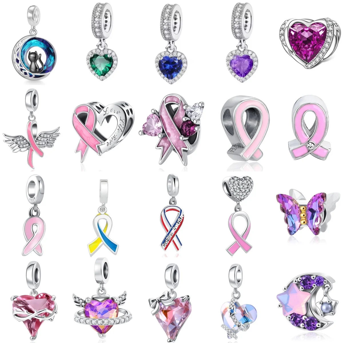 

New 925 Silver Pink Ribbon String with Crystal Beads, Suitable for European Bracelets, Necklaces, Daily Wear, Gift Choice