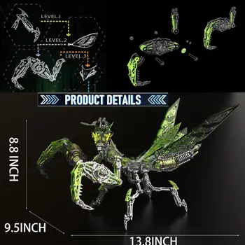 成人3D金屬拼圖機械螳螂金屬模型套件,附燈光,DIY組裝,綠色 8 最佳銷售 3D金屬拼圖 - №2