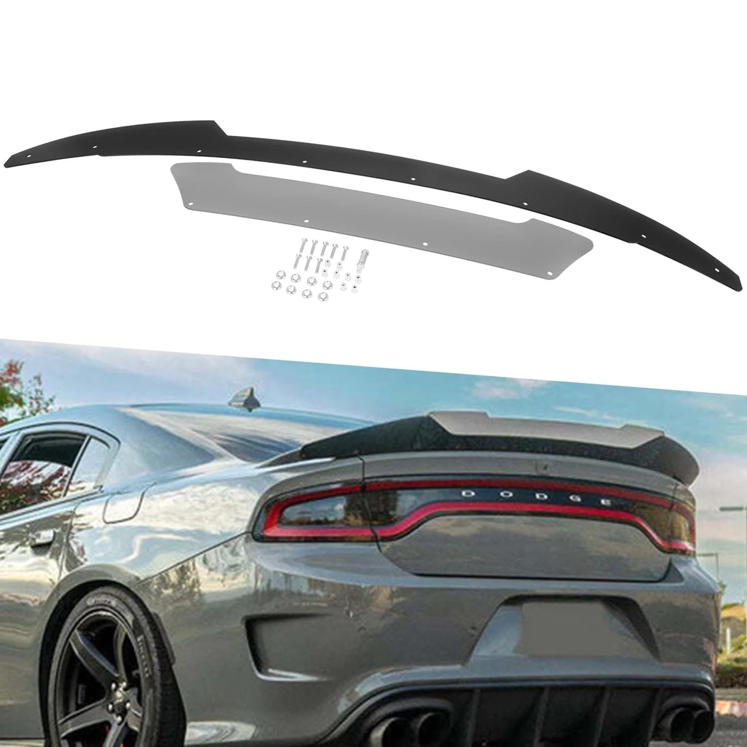 

Venom V2 Rear Wickerbill Spoiler for Dodge Charger 2015-2024 SRT Scat Pack Hellcat Daytona -with RivNut Tool (Gloss Black)