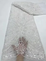 Latest Best Quality Soft Pure white Elegant Tulle Lace With Lots Stones Fabric for Bride Wedding Party Dress NN6588_S