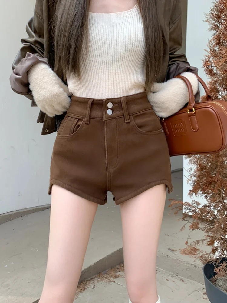 

High Waist Distred Denim orts Women's Winter Outerwear Hot Girl Wide Leg ort Pants Slimming Asymmetrical Hot Pants