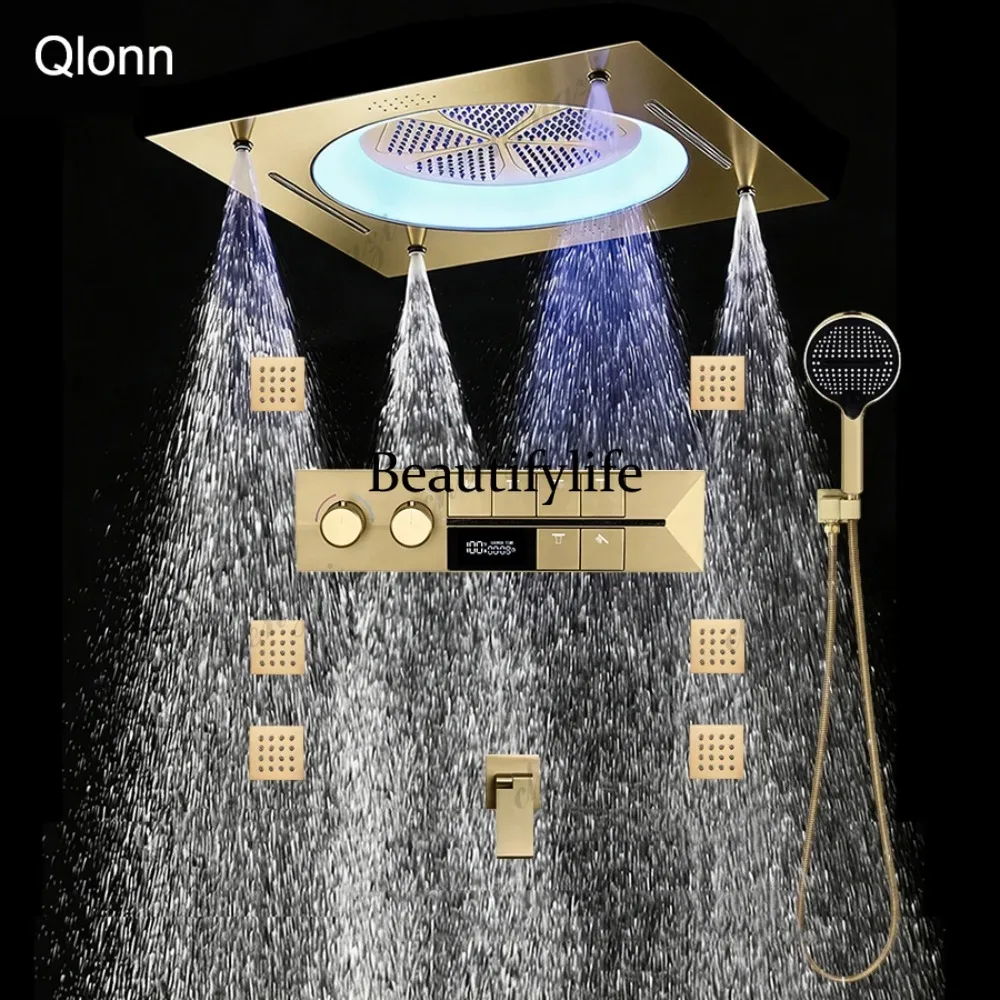 

Qlonn Luxury Shower Set Bathroom Faucets Smart Thermostatic Mixer 550*550mm Ceiling LED Music Showers Head Shower Massage Jets