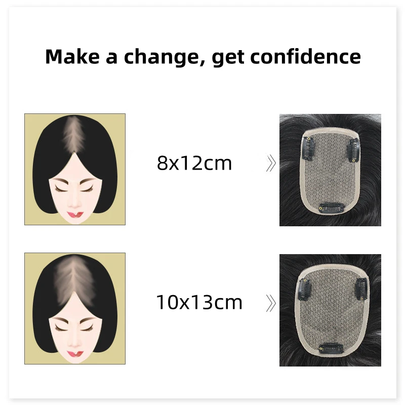 Topper De Cabelo Humano Para As Mulheres, Clip Em Hairpieces, Peruca Feita À Mão, Substituição De Franja De Cabelo Respirável, Toupee Reto