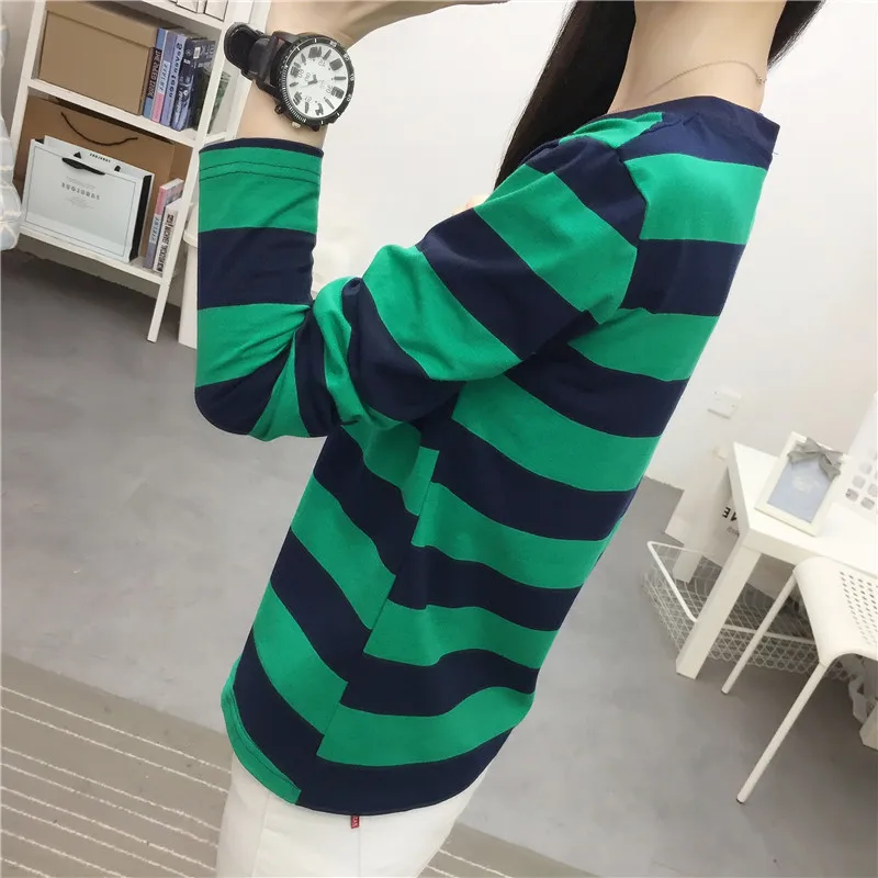 T-shirts Women Striped Long Sleeve Tees Casual Korean Style Simple 2XL Loose All-match Harajuku Trendy Tops Spring Design Lady