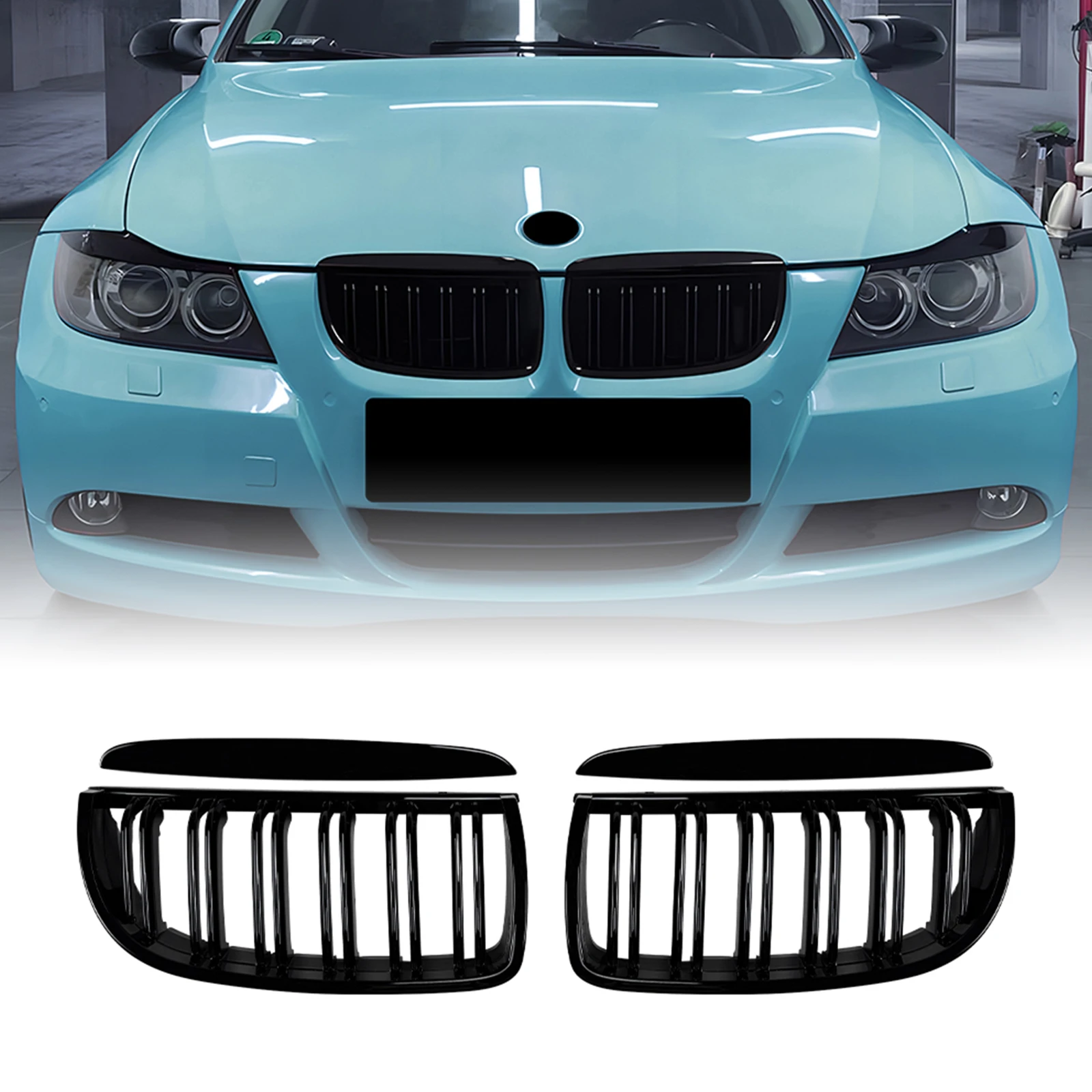 Black Front Kidney Grille Racing Grill Upper Bumper Hood Mesh Grid For 2005-2008 BMW 3 Series E90 E91 323i 325i 328i 330i 335i