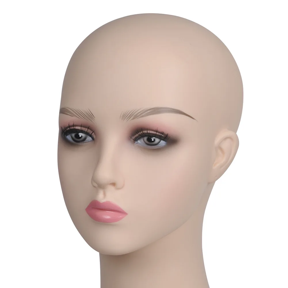 17-inch PVC Female Mannequin Head with Eyelashes and Lips Wig Display, Cosplay, Makeup, Jewelry & Hat Display with Mount Holed