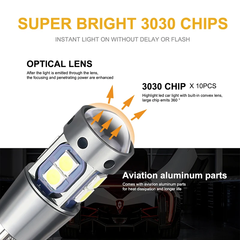 NLpearl 2Pcs W5W T10 LED CANBUS No Error 194 LED Signal Light 3030 10SMD Car Interior Side Light Marker Parking Bulb Auto Bulbs
